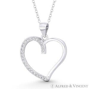 Open-Design Heart Charm CZ Crystal Pendant in .925 Sterling Silver w/ Rhodium